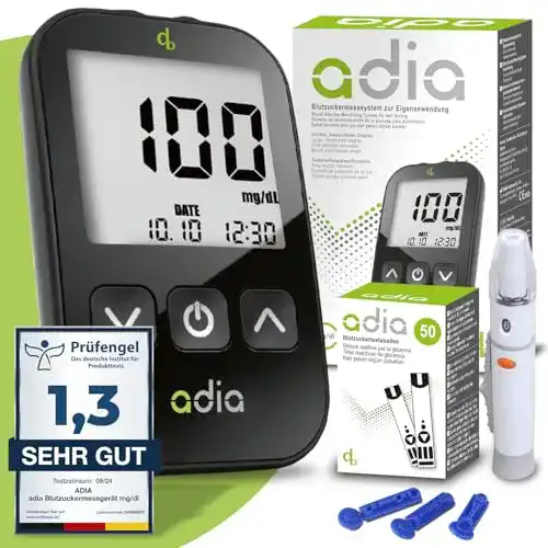 Glukose-Teststreifen adia Diabetes-Set für Blutzuckermessung