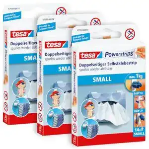 Tesa Powerstrips Small 3er Pack – Doppelseitige Klebestreifen zur Montage
