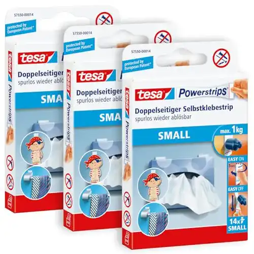 Tesa Powerstrips Small 3er Pack – Doppelseitige Klebestreifen zur Montage