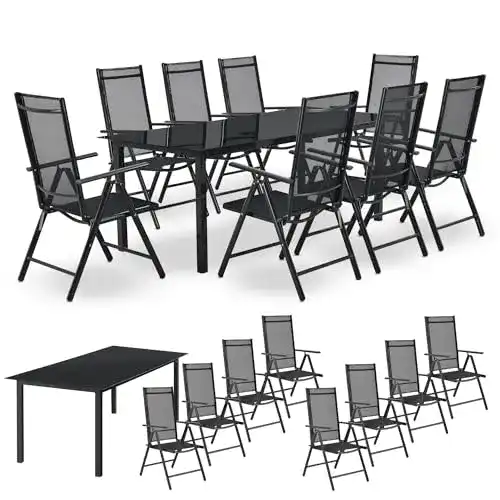 Aluminium Gartenmöbel Set Juskys Milano mit 8 Hochlehner Stühlen