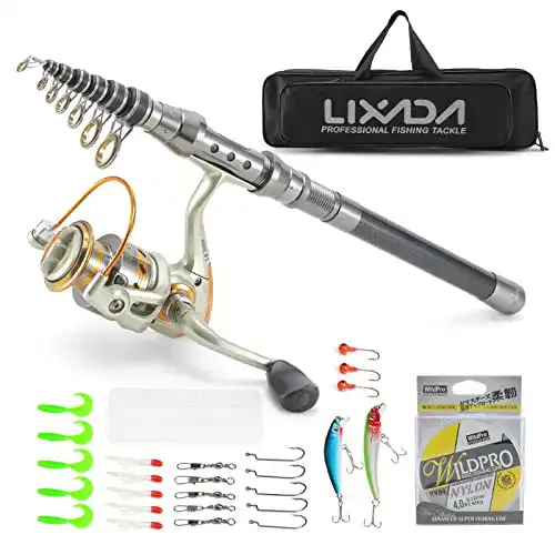 Angelset Lixada Teleskop Angelrute und Spule Combo Kit