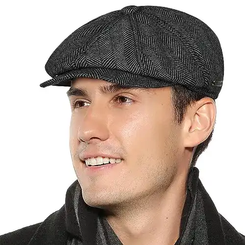 Schiebermütze Superora Herren Flatcap mit Fischgrätenmuster