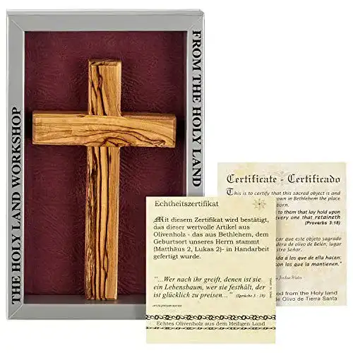 Holzkreuz Mamemi aus Olivenholz mit Wandhalterung 16 x 9 cm