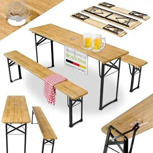 Bierzeltgarnitur Juskys Bichl 3-teilig klappbar 170x46x77 cm