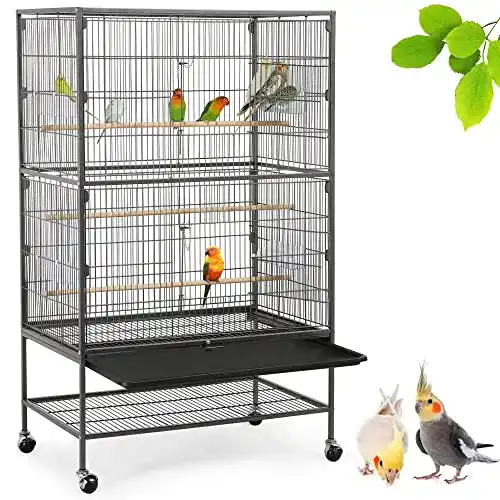 Yaheetech Vogelkäfig für mittelgroße Vögel mit 2 Türen und Rollen