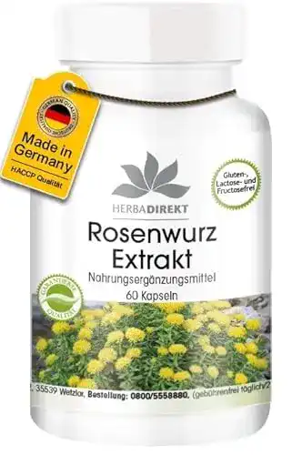 Rosenwurz Extrakt 500mg Kapseln von Herbadirekt, Rhodiola Rosea