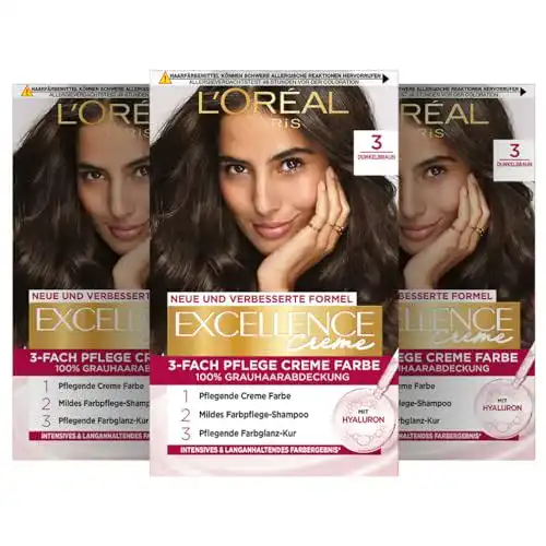 Haarfarbe dunkelbraun L’Oréal Paris permanente Haarfarbe mit 100% Grauhaarabdeckung