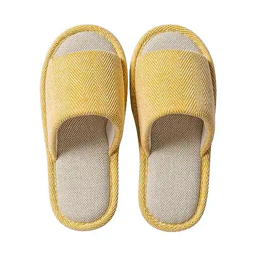 Aiotio Hausschuhe Damen aus Leinen – Weiche Hotelslipper für Drinnen und Draußen