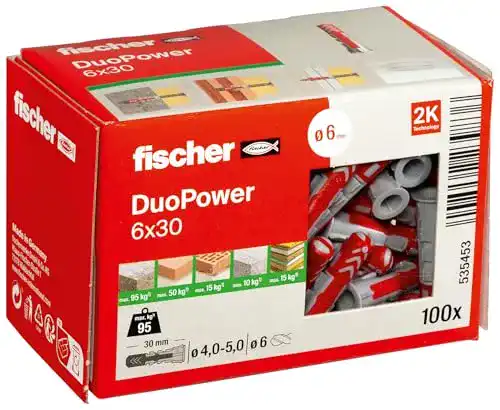 Fischer DUOPOWER 6 x 30 Universaldübel, Set mit 100 Stück