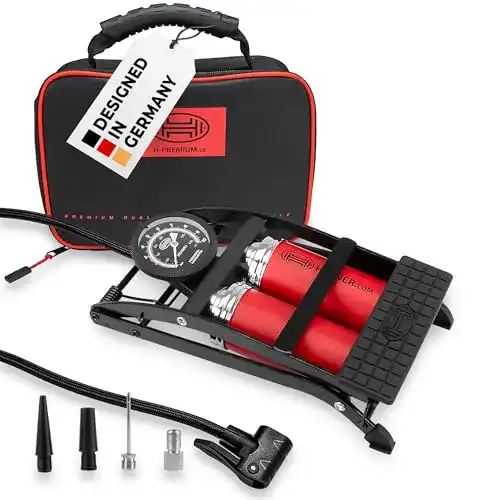 Fußluftpumpe Heyner 22500N mit Doppelzylinder und Manometer