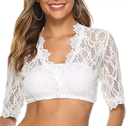 Dirndlbluse Shujin für Damen in Weiß mit Spitze und kurzem Arm