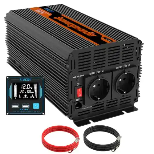 Edecoa Spannungswandler 3000W 12V 230V mit Fernbedienung und USB-Anschlüssen