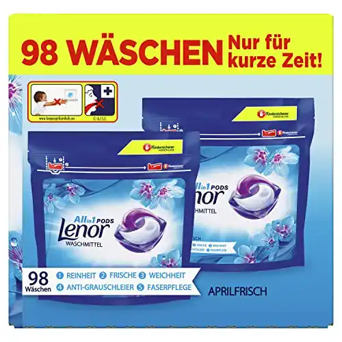 Lenor Waschmittel Pods All-in-1, 98 Waschladungen, Aprilfrisch