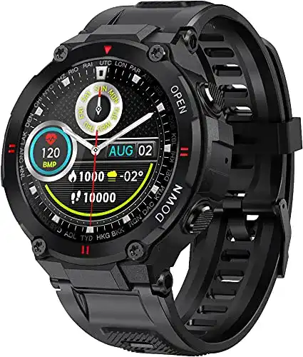 Outdoor-Uhr mit Smartwatch-Funktionen für Herren im Militär-Design