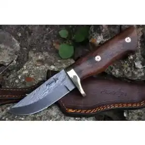 Perkin Handgemachtes Damast Jagdmesser AR100 mit Lederscheide