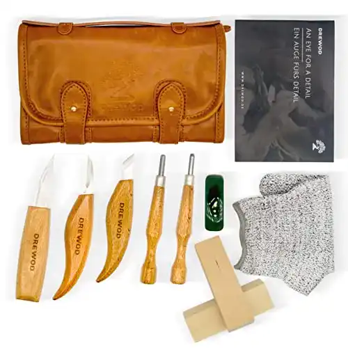 Schnitzwerkzeug Drewod Set IV – Holzschnitzset mit Werkzeugtasche und Zubehör