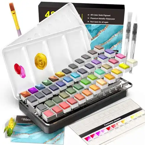 Aquarellfarben Set von RATEL mit 48 Farben und Zubehör