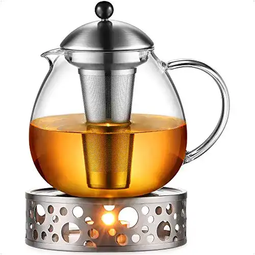 Teekanne aus Borosilikatglas 1500ml mit Stövchen und Edelstahlsieb