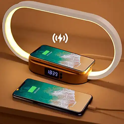 Nachttischlampe Wanjiaone mit Ladefunktion und Uhr