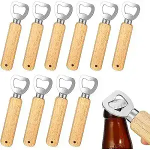 Flaschenöffner mit Holzgriff, 10 Stück Edelstahl Kapselheber für Bier