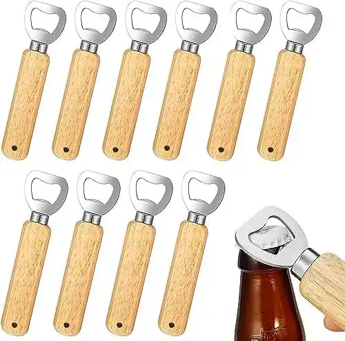 Flaschenöffner mit Holzgriff, 10 Stück Edelstahl Kapselheber für Bier
