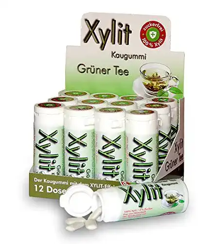 Xylit-Kaugummi mit Grünteegeschmack – Zuckerfrei, 12 Stück
