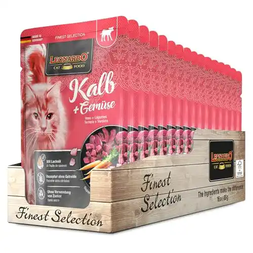 Leonardo Nassfutter Frischebeutel 16x85g Kalb für Katzen