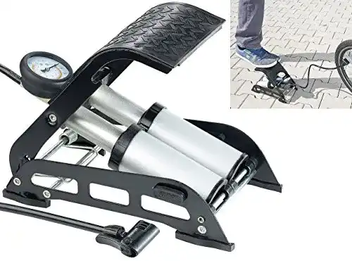 Fußluftpumpe AGT mit Doppel-Stahlzylinder und Manometer