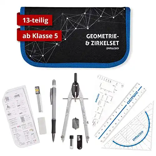 DynaTech Geometrieset 12-teilig mit Zirkel und Geodreieck