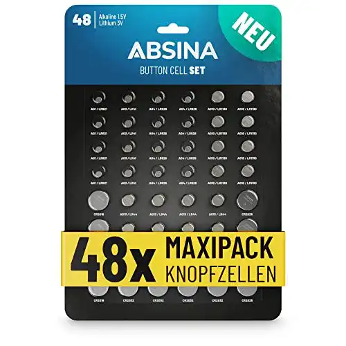LR44 Absina 48er Pack Alkaline und Lithium Knopfzellen