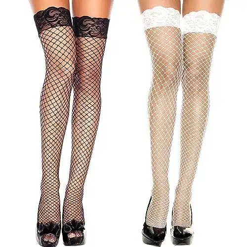 Netzstrümpfe für Damen im 2er Set Halterlose Spitze in Schwarz und Weiß