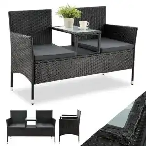 Rattan Gartenbank Monaco von Juskys mit Tisch und Kissen