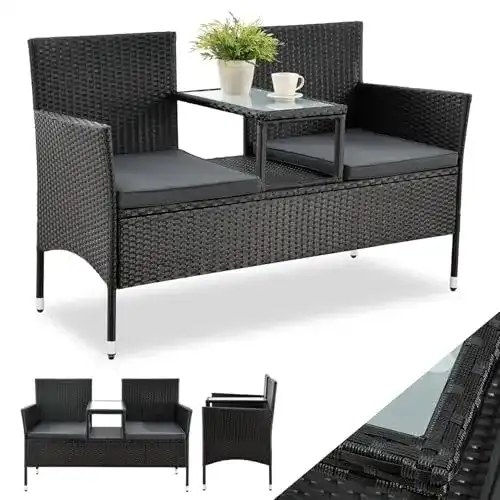 Rattan Gartenbank Monaco von Juskys mit Tisch und Kissen