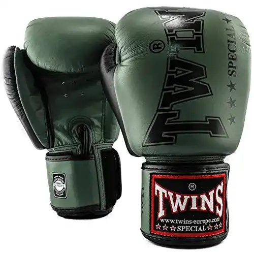 Twins Boxhandschuhe aus Leder BGVL-8, 14 Oz, grün-schwarz