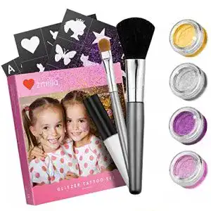 Glitzer Tattoo Set für Kinder mit 4 Farben und 52 Schablonen