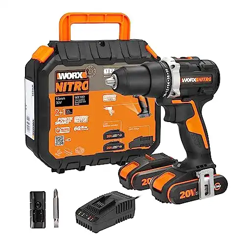 Worx WX102 NITRO Akku Bohrschrauber 20V mit 2 Li-Ion Akkus und Zubehör