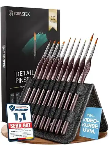 CreaTek Premium Detail Pinselset für Acrylfarben und Aquarellmalerei
