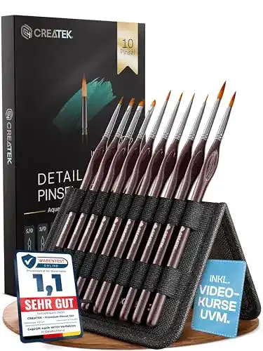 CreaTek Premium Detail Pinselset für Acrylfarben und Aquarellmalerei