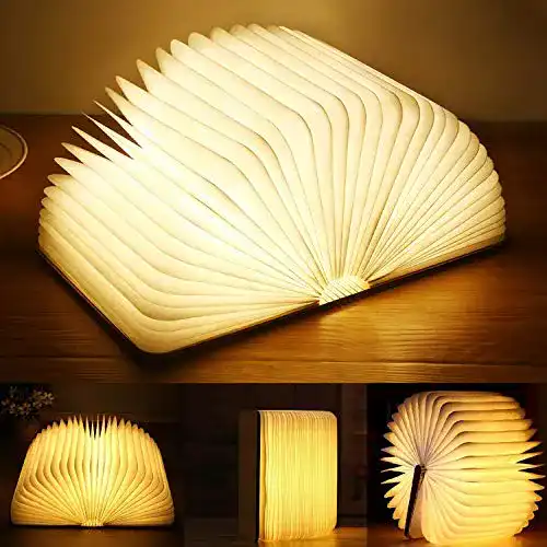Yuanj LED Buchlampe aus Holz, USB aufladbare, faltbare Lampe