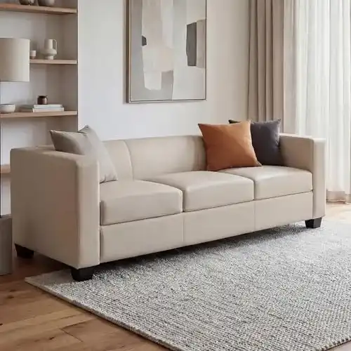 Drei-Sitzer Sofa Mendler Kunstleder Couch Lille in Creme