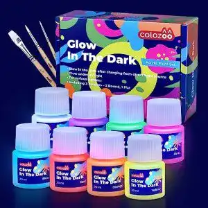 Colozoo Glow in the Dark Acrylfarben Set, 8 x 20 ml – Neonfarben