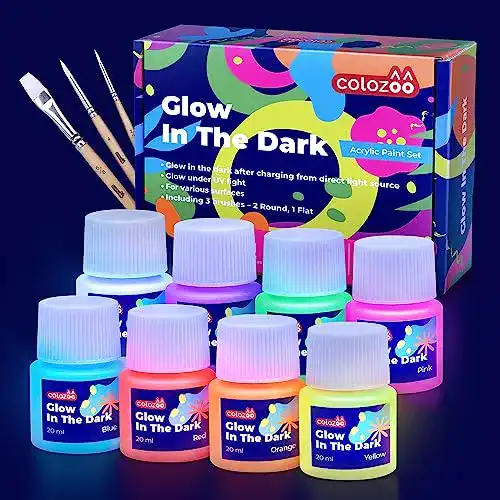 Colozoo Glow in the Dark Acrylfarben Set, 8 x 20 ml – Neonfarben