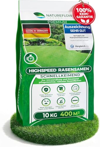 Rasensamen schnellkeimend Natureflow 10kg für dichten Rasen