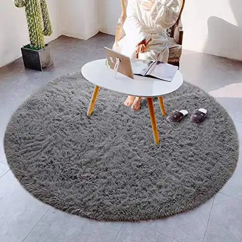 Hochflor-Teppich HETOOSHI Plüsch Teppich in Grau 140 x 140 cm