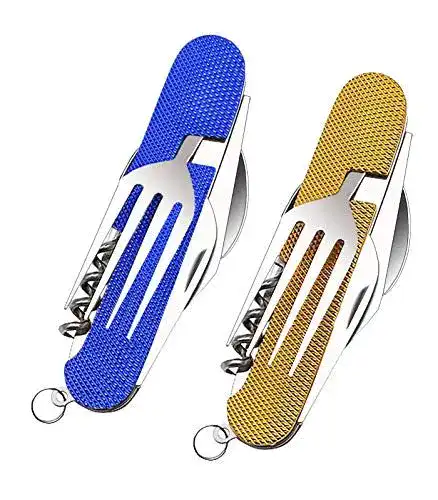 Campingbesteck 6 in 1 klappbar (2 Stück) aus Edelstahl für Outdoor