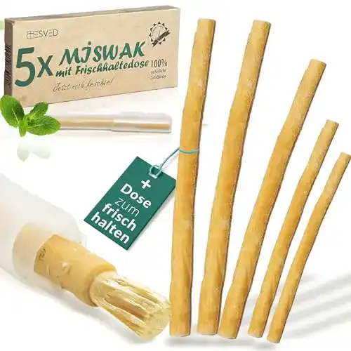 Miswak Esved Zahnbürste im 5er Set mit Frischhalte-Dose für unterwegs