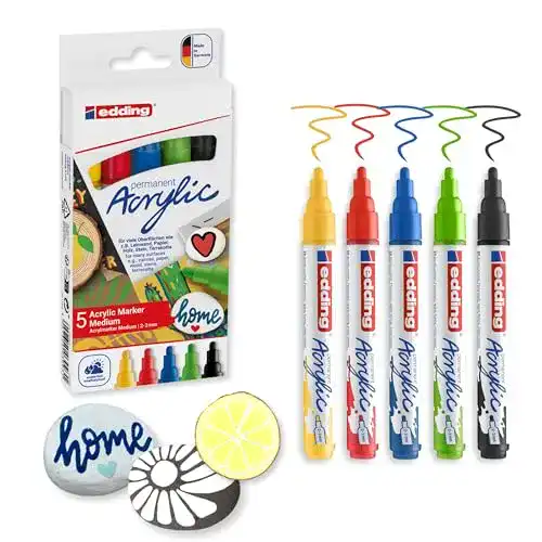 Acrylmarker edding 5100 – Schwarz, Rot, Blau, Gelb – 5er Set