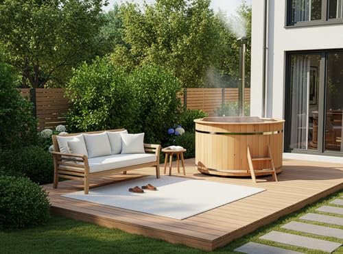 Badezuber Finntherm Holz Badefass Bergen mit Edelstahl-Ofen und Leiter