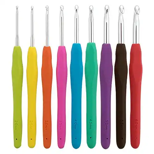 Häkelnadel Set von Lihao mit 9 Aluminium Nadeln und Gummigriffen