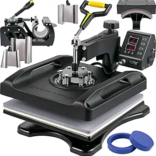 Vevor Transferpresse 1200W 8 in 1 T-Shirtpresse 38x38cm Schwarz